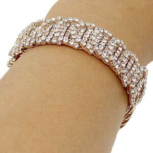 Wrap Around Rhinestone Bangle Bracelet Bling Gold toned NEW